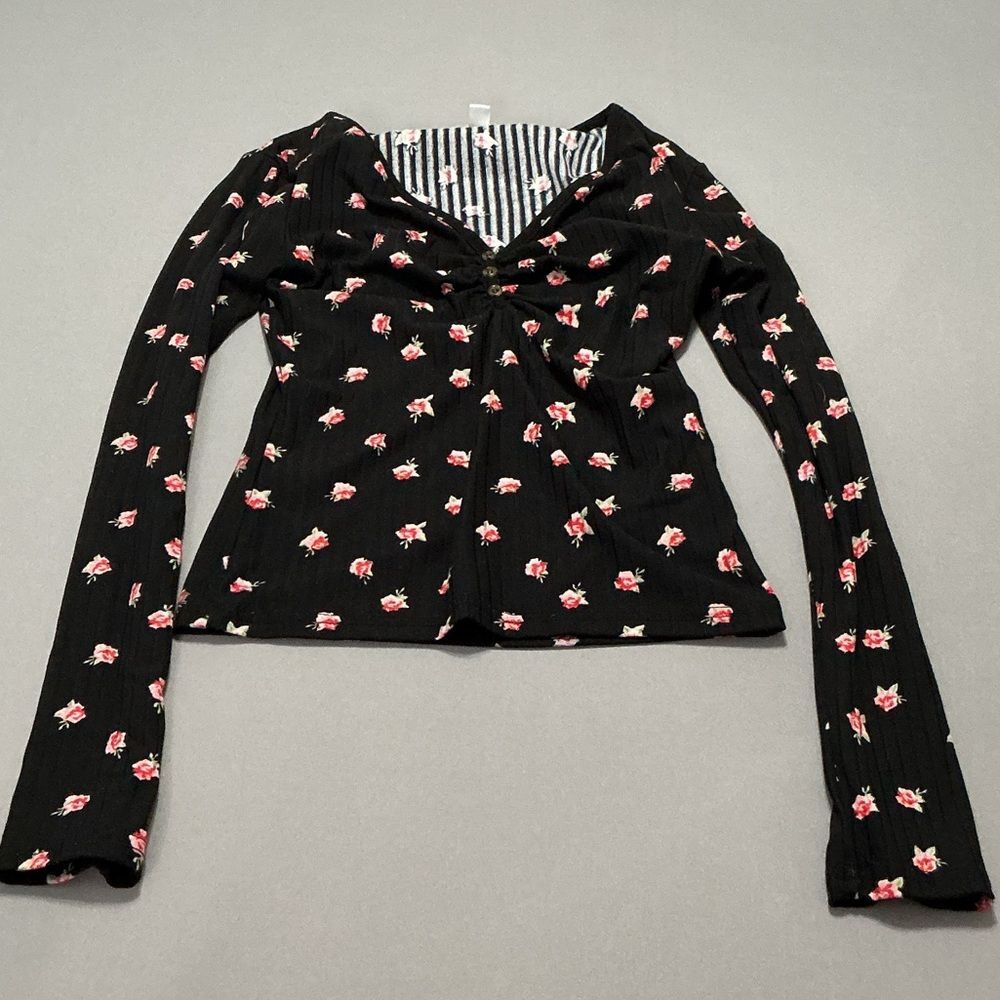 Orange Kiss Black Floral Women's Top Medium